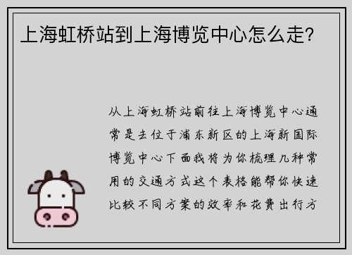 上海虹桥站到上海博览中心怎么走？